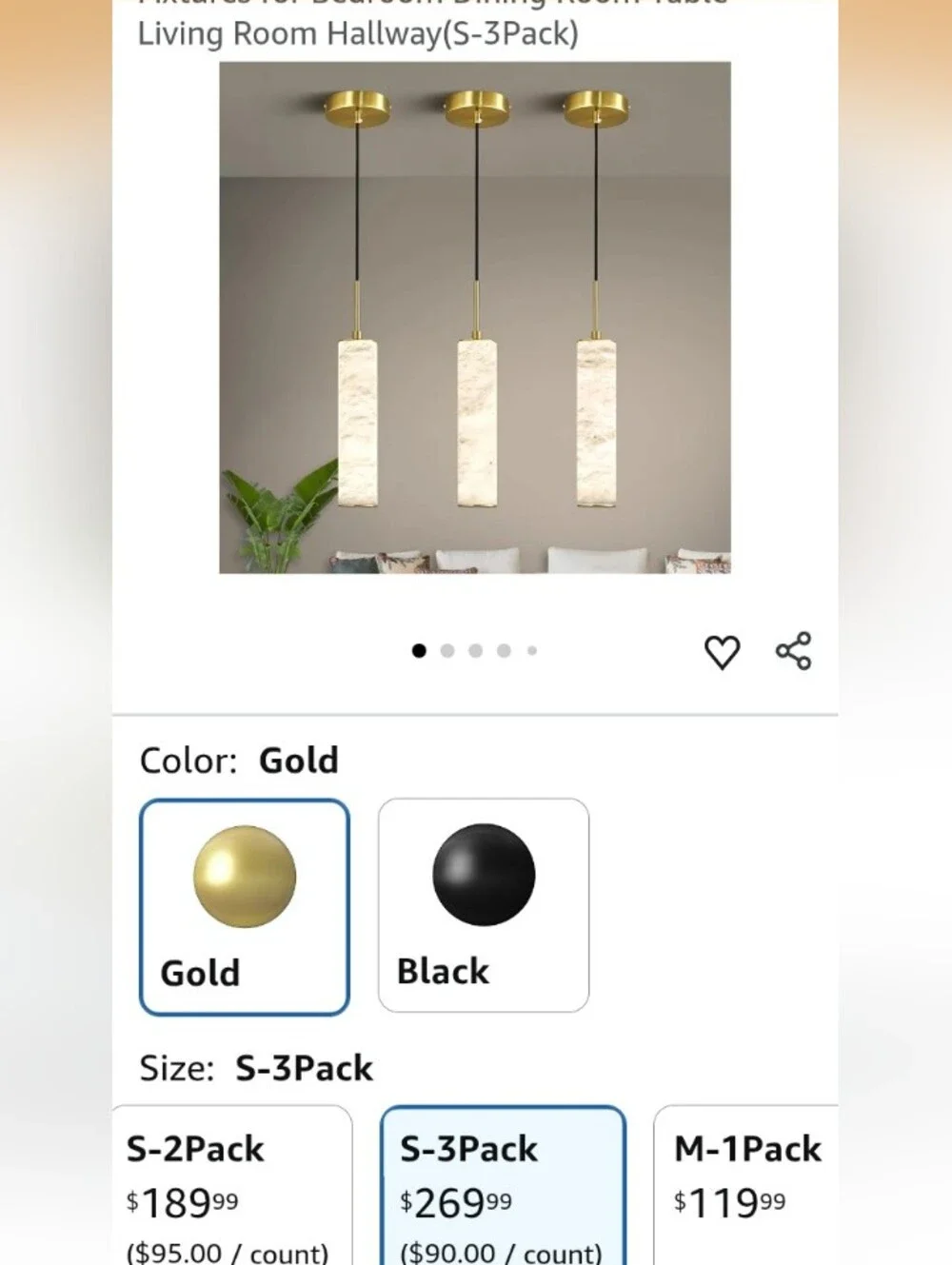 OPEN BOX Please READ Gold Pendant Marble Column Ceiling Light - 3-Pack